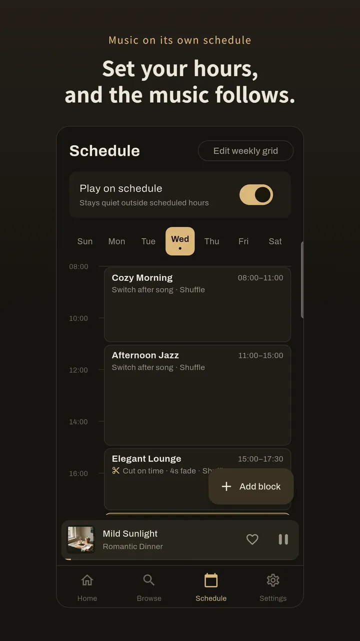 Set the hours and the music changes on its own